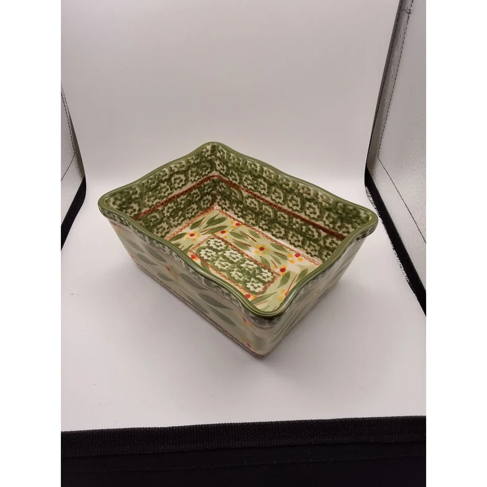 Temp-tations Old World Green 1.0 QT Rectangular Baker Set with Rack Lid Trivet